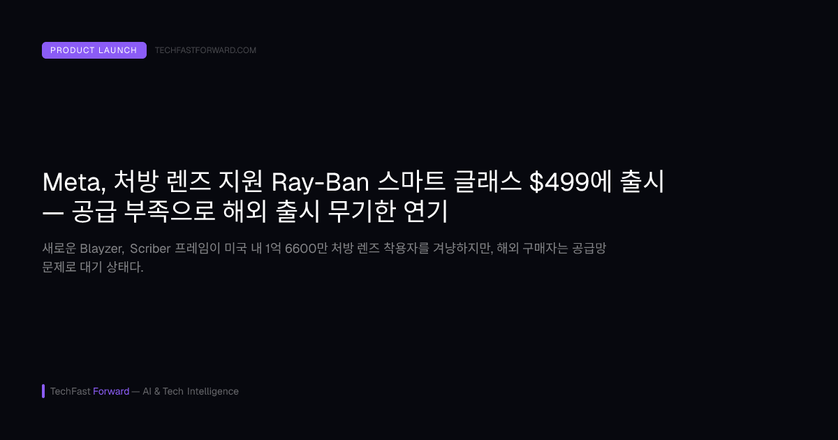 Meta, 처방 렌즈 지원 Ray-Ban 스마트 글래스 $499에 출시 — 공급 부족으로 해외 출시 무기한 연기